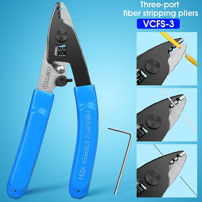 

COMPTYCO VCFS-3 Blue Three-port Fiber Stripping Pliers FTTH Tool Fiber Optic Wire Stripper (Optional Two Ports)