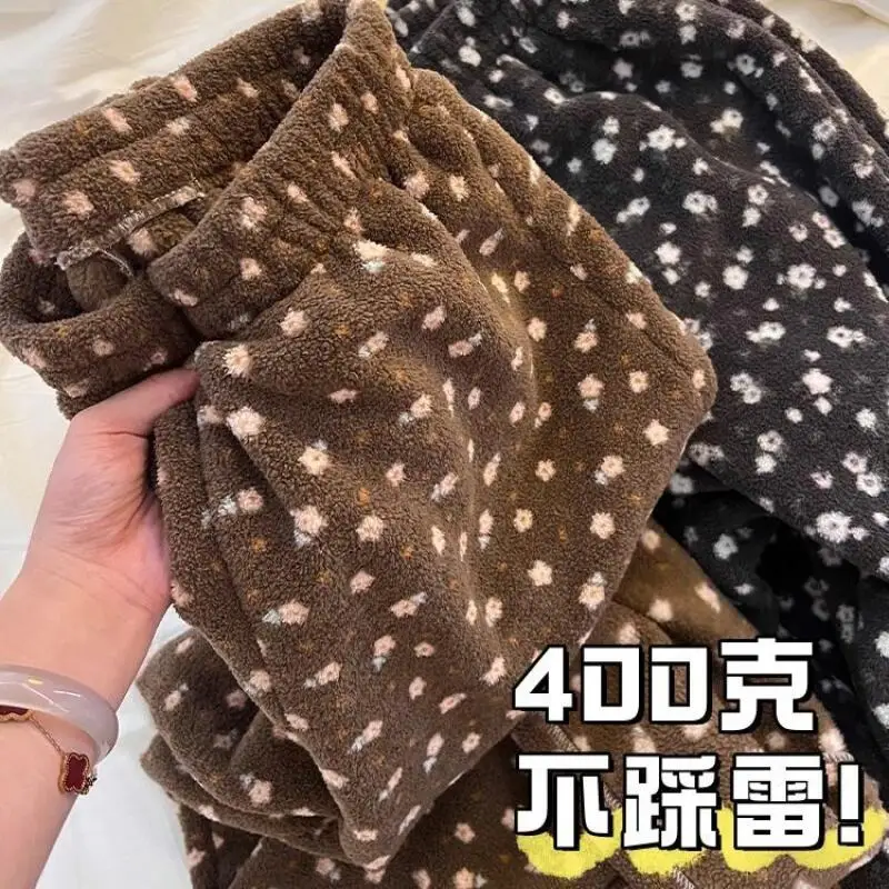 

Теплые повседневные домашние брюки для девочек, пижамные штаны с маленьким цветочным принтом, женские утепленные домашние брюки, мягкие весенне-осенне-зимние