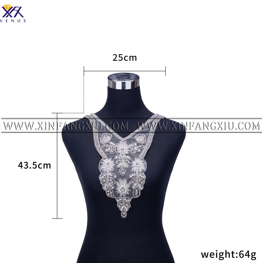 

XFX VENUS 5 PCS Rhinestone Crystal Appliques Tulle Crystale Beading Lace Collar with Lace Backing Wedding Dress Belt Appliques