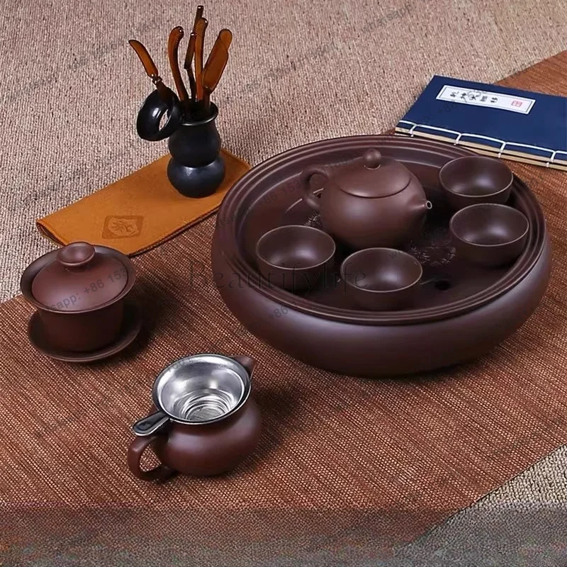 Factory Direct Sales Round Serving Tea Tray Rolling Wooden Ceremony Table Accessories Office Tea Tray Hospitality Coasters Bande