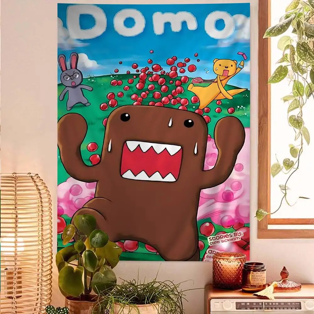 

Милые настенные гобелены в стиле хиппи Domo-Kun для гостиной, декора дома, общежития, художественный декор для дома