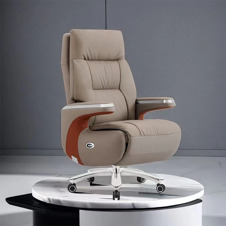 Luxury Executive Electric Recliner Leather Office Chair Fully Reclining Office Chair Management Chair with Pedal