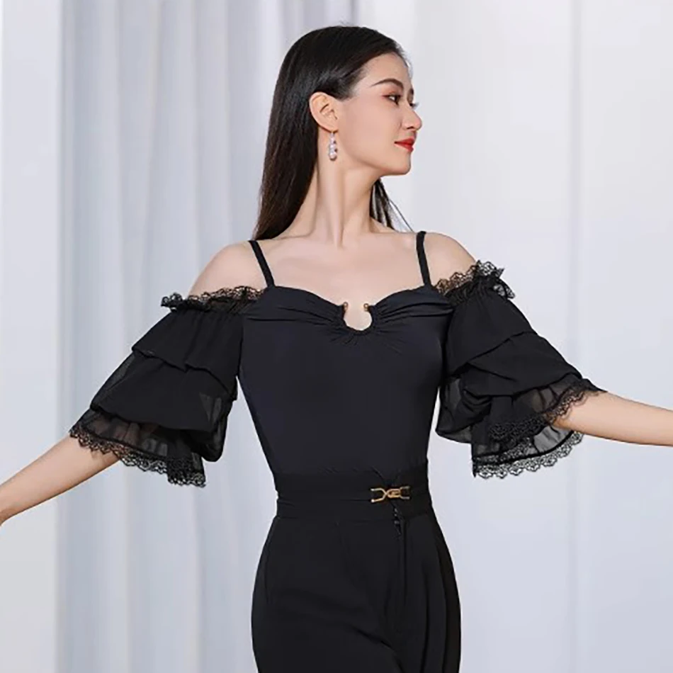 

2026 New Black Ballroom Dance Clothes Modern Walzt Tango Costume Female Stage Latin Dance Wear B10087