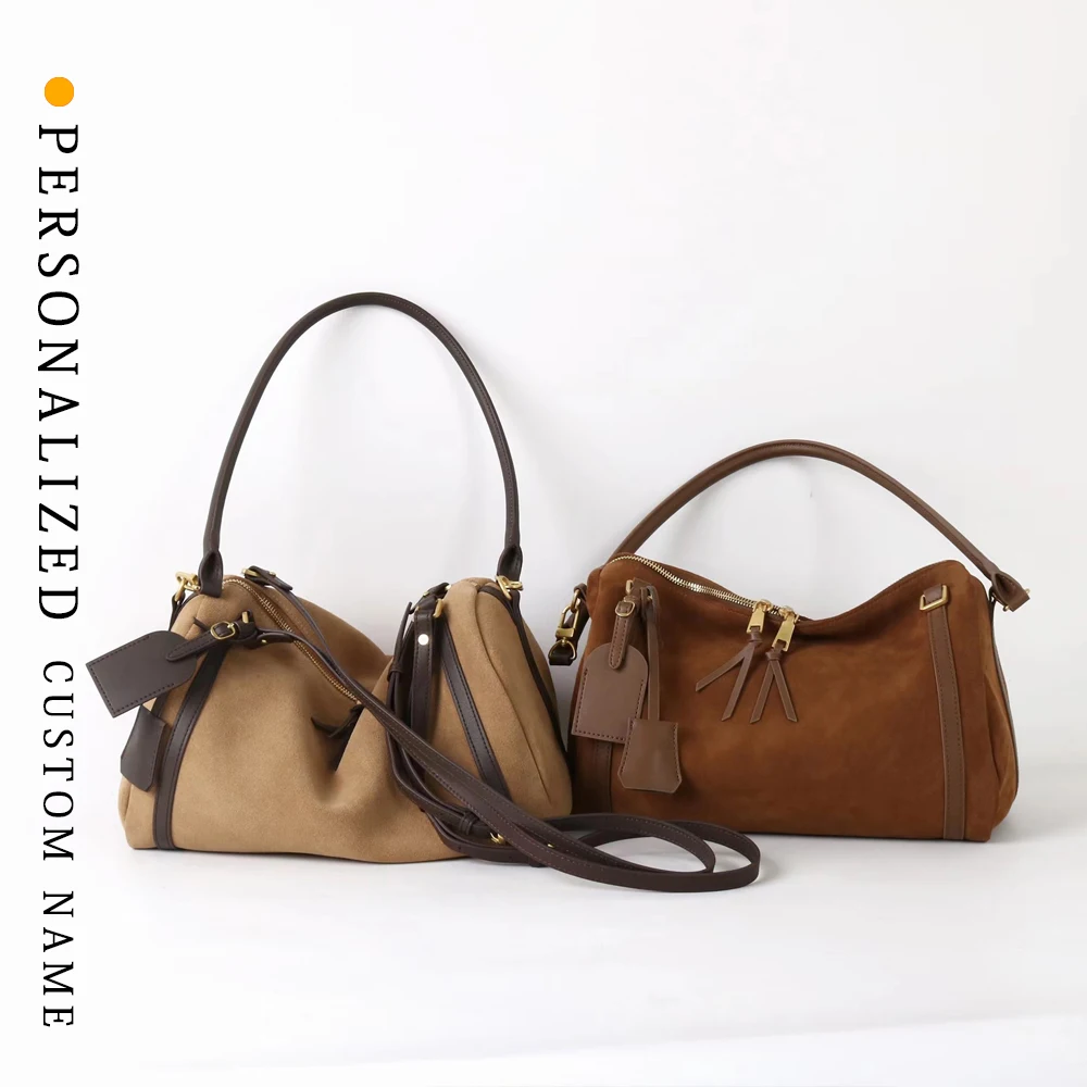 

Frosted cowhide Boston pillow bag Women's large capacity single shoulder crossbody commuting bag bowling bag high quality