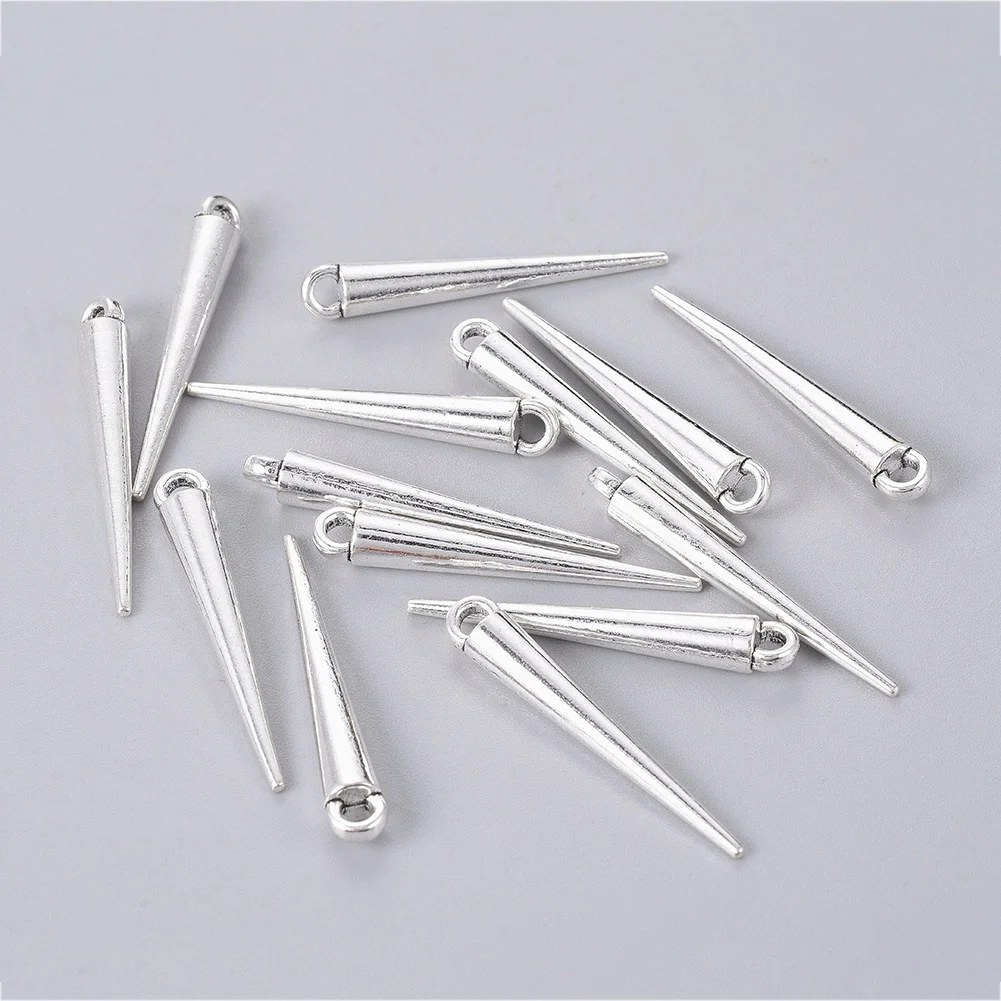 50pcs Tibetan Style Alloy Spike Pendants Antique Silver Color Charms for Diy Necklace Jewelry Making Accessories