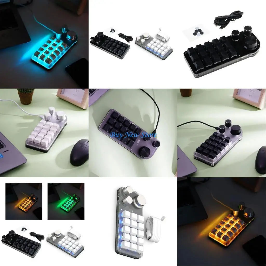 

20CE Programming Customizable 15Keys 3 Knob Keyboard RGB Copy Pastes Mini Button Gaming Keypad RGB Mechanical Macropad