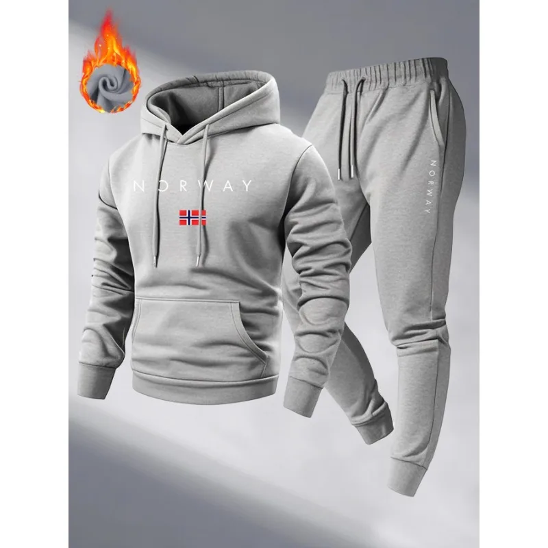 2025 New Style Letter Print Sports Men's Fleece Lined Thick Hooded Long Sleeve Spring-Autumn Leisure Sports Pants