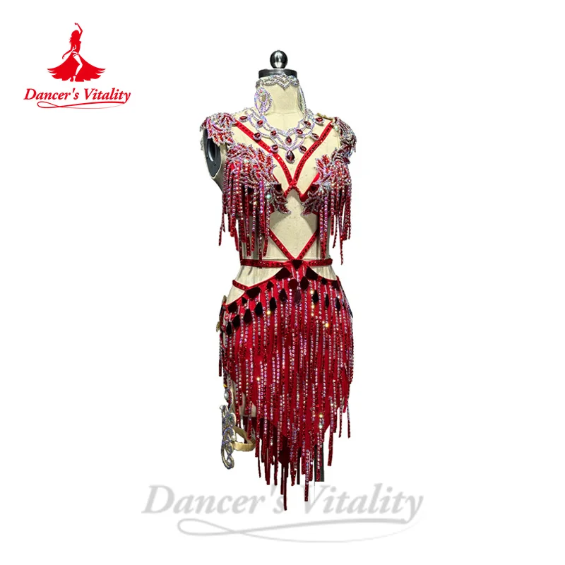 Belly Dance Costume  New Women\'s Customized Luxury Rhinestone Tassel Dress Oriental Dance Professional Performance Clothing