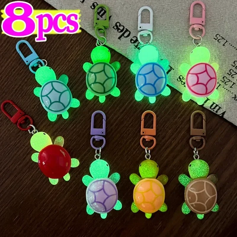 1/8Pcs Colorful Luminous Turtle Keychain Cartoon Glow in-the-dark Color Keyrings Resin Sweet Sea Animal Bag Pendant Hangings