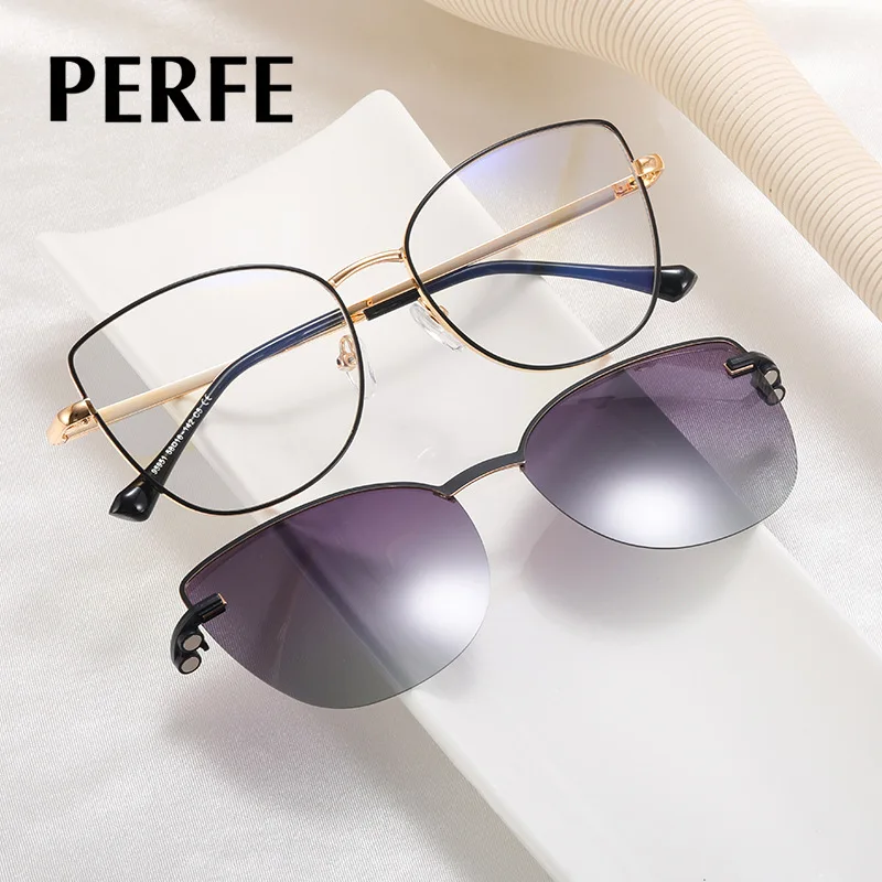 95951 European and American New Magnetic Clip Reflective Lenses Female Metal Anti-Blue Light Optical Mirror Clip Mirror Factory