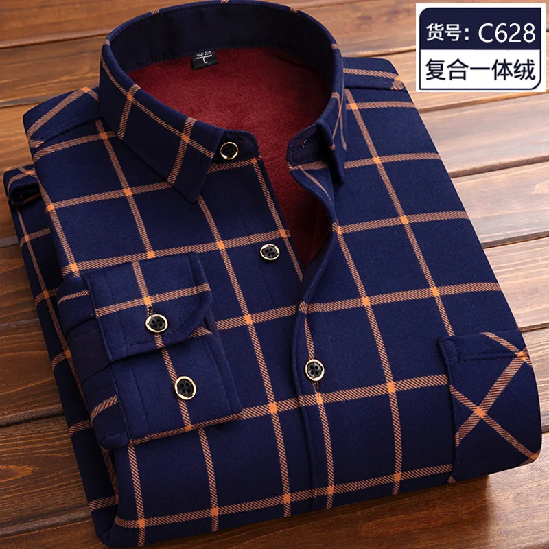 2024 Men\'s Autumn Winter Long Sleeve Plaid Shirt Thick Warm Men Casual Soft Shirts Fashion Bussiness Tops Clothing Big Size 4XL