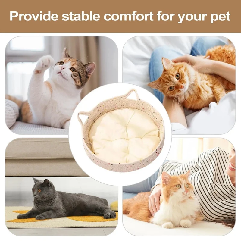 Donut Cat Bed Cute Bed for Indoor Cats Cotton Rope Nest Cushion Pet Supplies for Kitten Sleeping Calming Scratching Home B-A27R