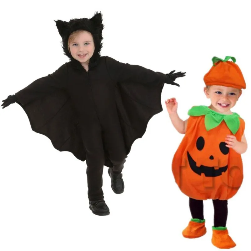 

Halloween Carnival Pumpkin Black Bat Cosplay Cute Kids Hooded Clothes Baby Dress Up Party Suits Fiesta Novelty Costumes