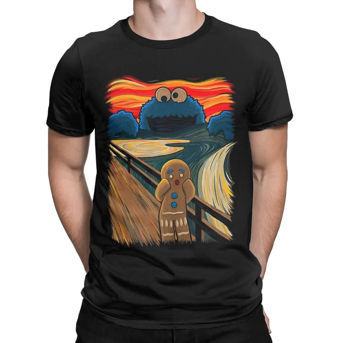 Sesame Streets Cookie Monster The Scream Men's T Shirt Joke Novelty Tee Short Sleeve Round Neck T-Shirts Cotton merch