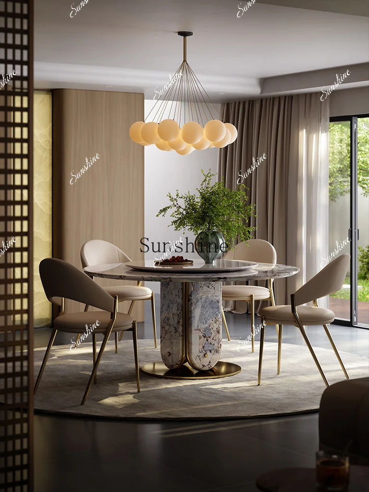 

Natural luxury stone snow mountain flying fox high sense round dining table simple and modern FT