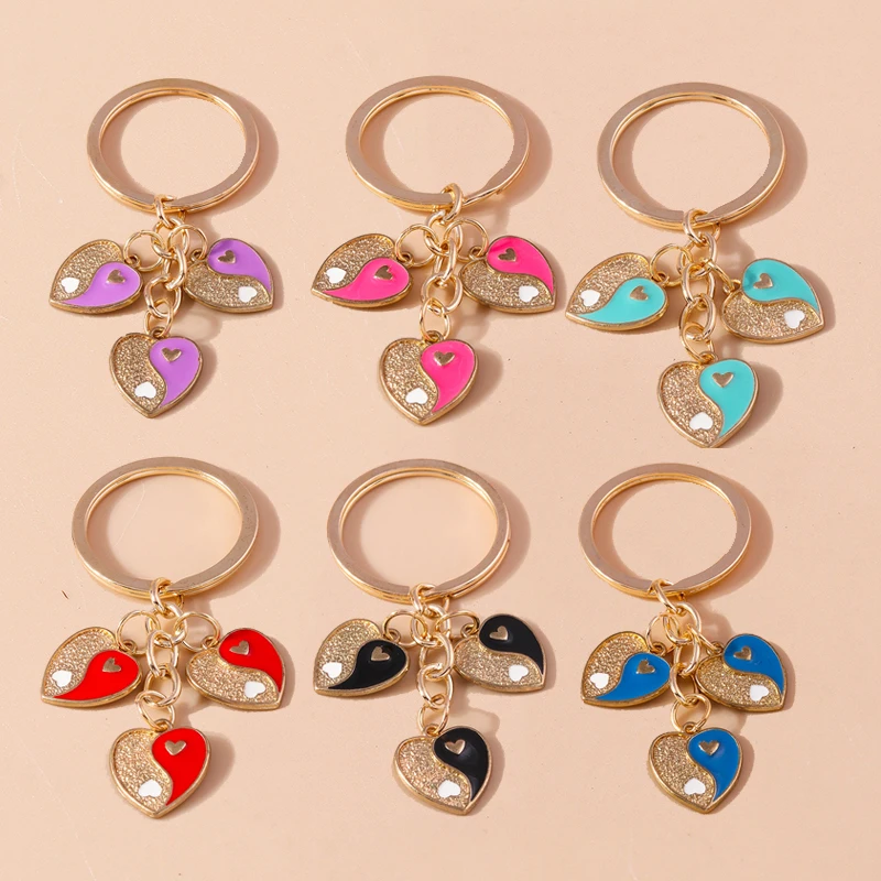 Cute Enamel Tai Chi Keychain Love Heart Key Ring Pendants for Car Key Holder Women Girls Handbag Decor DIY Jewelry Gifts