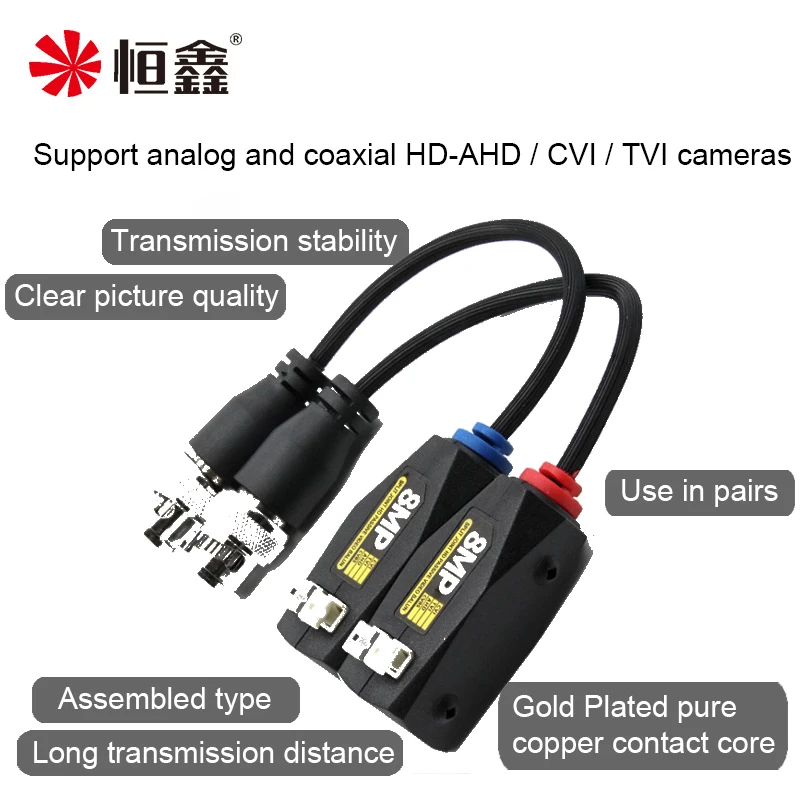 Imagem -03 - Vídeo Balun Montado tipo Trançado Par Transmissor 4k 8mp Bnc para Rj45 Conversor para Cctv Cccam Ahd Cvi Tvi Cvbs 10 Pares 20 Peças