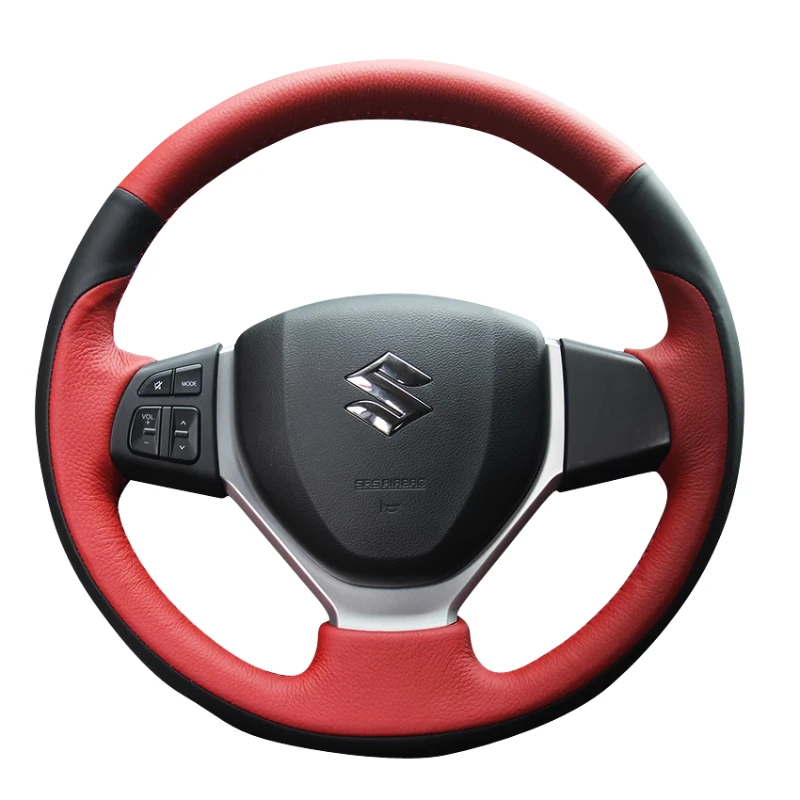 

For Suzuki Vitara 2019 Escudo LY 4th Gen 2016-2018 Hand stitched black red Genuine Leather non-slip Car Steering Wheel Cover