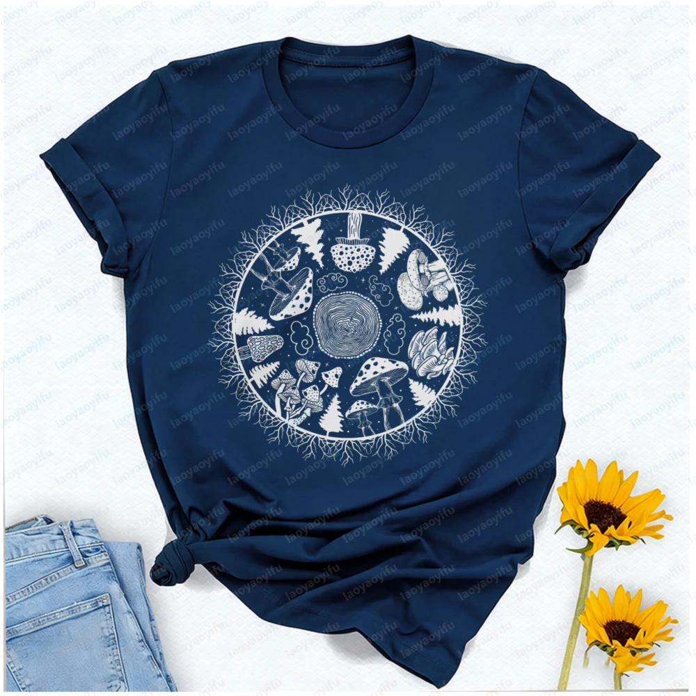 Aesthetic Mushroom Magic Mushrooms Ring Printed Tshirt Fungi Plant Nature Graphic Tee Tops Mushroom Lover Gift Cottagecore Shirt