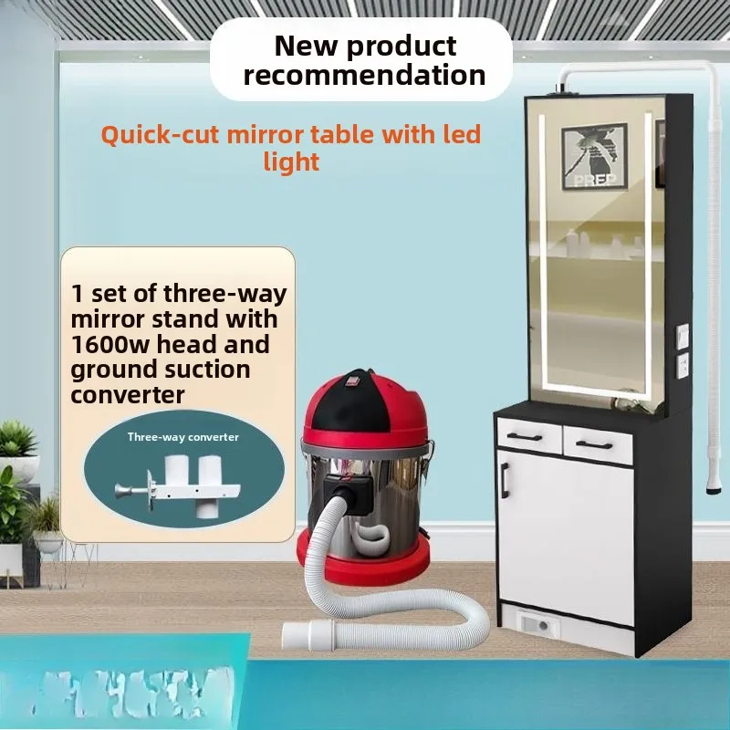 2026 latest tee fast cutting cabinet led light barber shop mirror table, full set of equipment