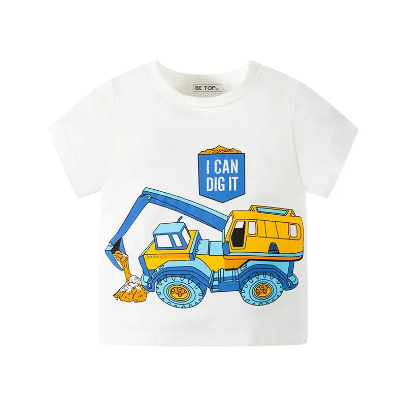 Children's Cartoon Car Short Sleeve T-shirt Excavation Car Printed Top Baby Clothes Children's Fashion Girls Boys Clothes