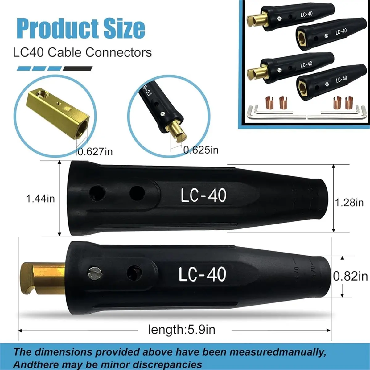 3 Pack LC-40 Welding Leads Quick Connector,Male & Female Welding Connectors, for 1/0 and 2/0 Welding Cable Size Capacity