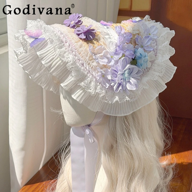 cute-sweet-lolita-sun-hat-for-womwen-purple-flower-lace-ruffle-straw-hat-girls-kawaii-headwear-daily-wear-party-fascinators