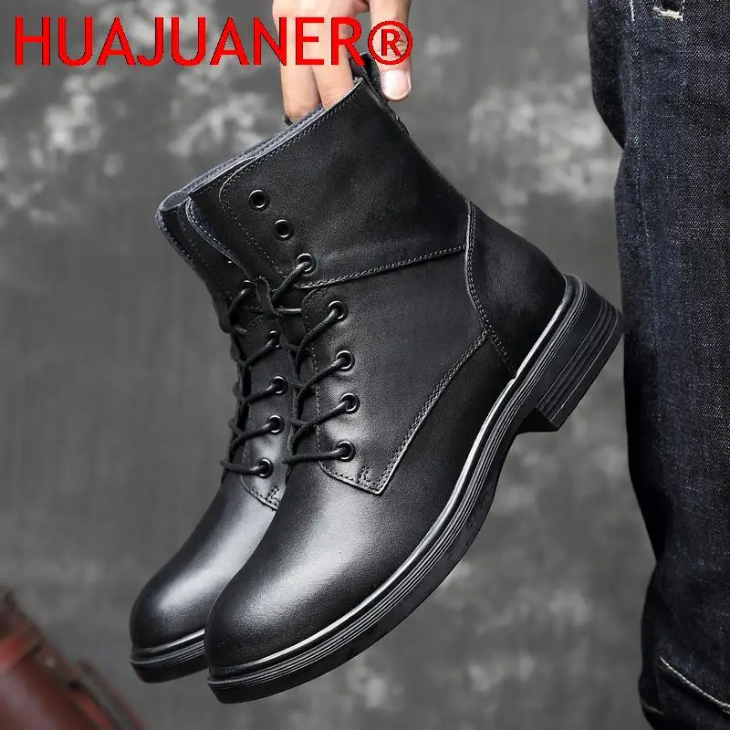 Genuine Leather Tactical Boots Mens High Quality Non-Slip Hiking Boot Army Black Combat Boots Men Shoes Plus Size 36-50