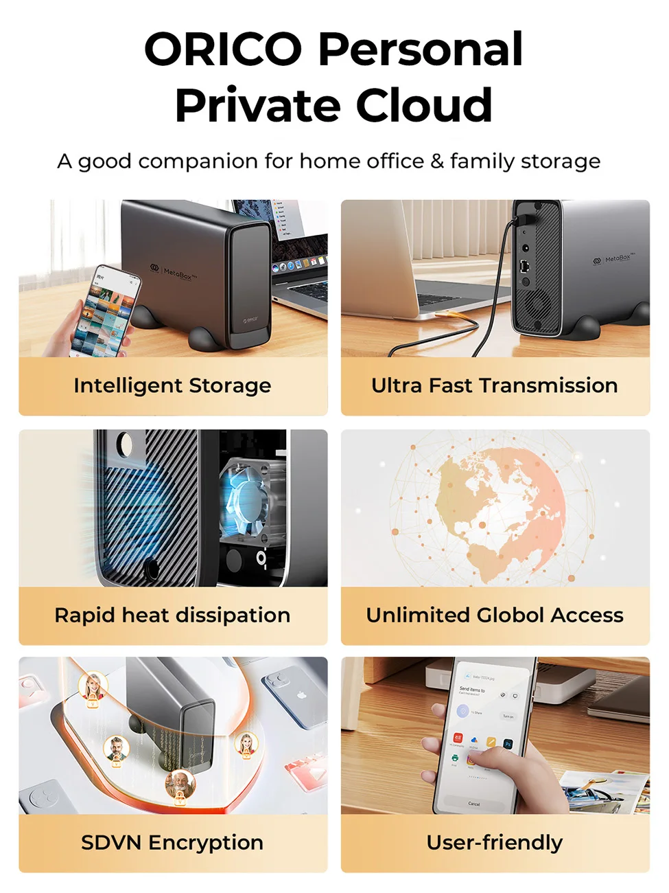 ORICO NAS Network Cloud Server Family Attached Storage System 2,5/3,5" SATA SSD HDD-Gehäuse DAS Festplattengehäuse APP Smart Backup