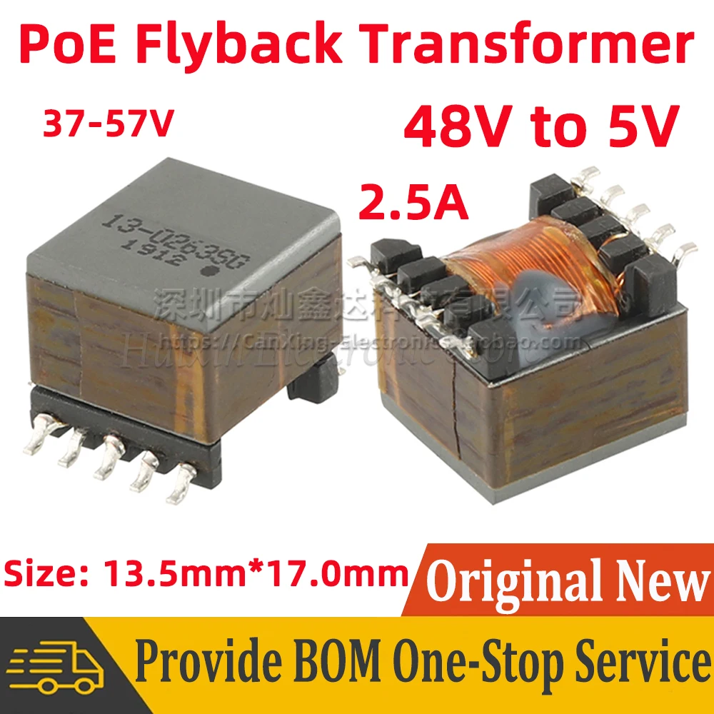 

2pcs TOEP13-0263SG SMD EP13 PoE Switching Power Supply Flyback Transformer 37V-57V 48V to 5V 2.5A Flyback Power 1:0.32:0.84