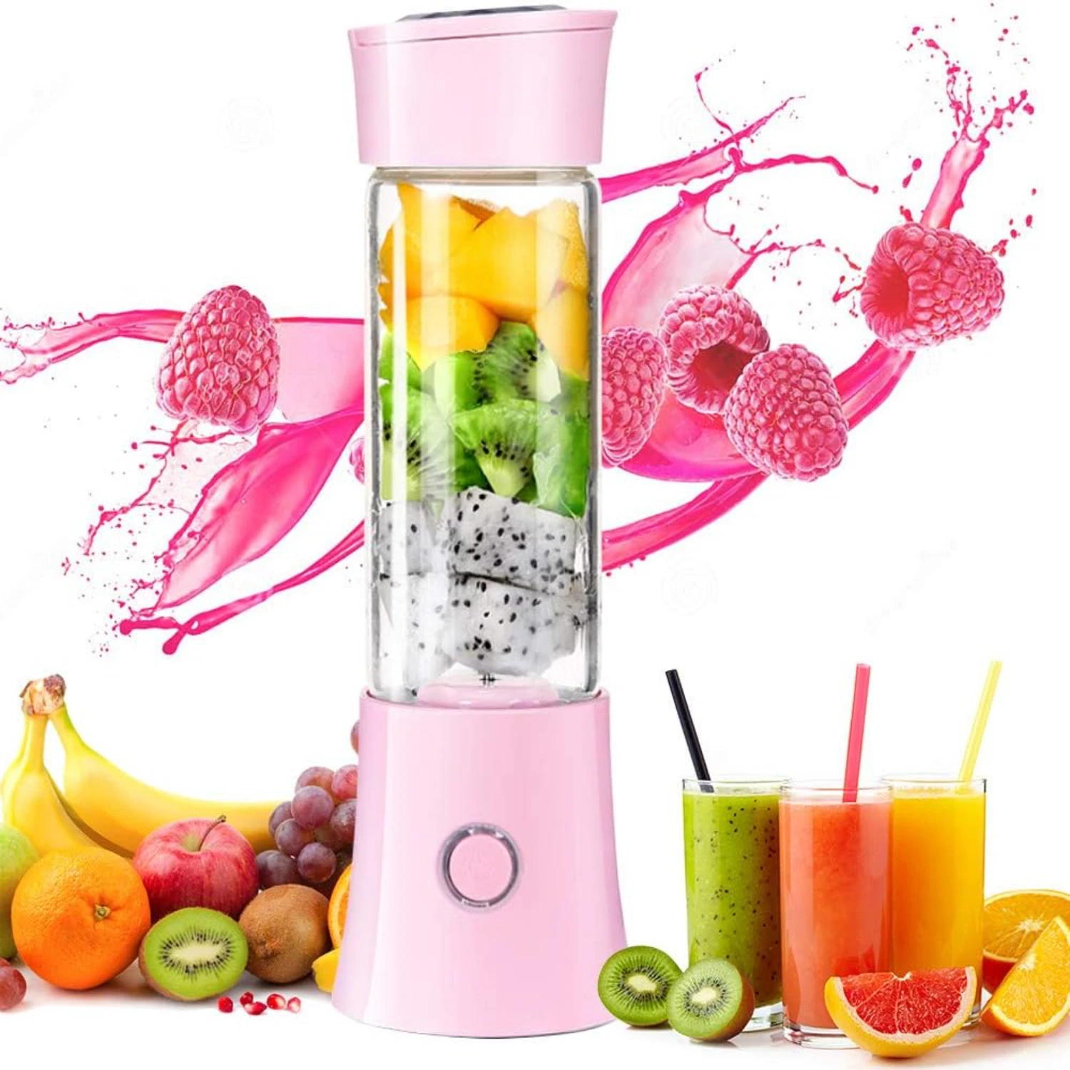 

Easy to use and clean, this 2019 newest portable blender features a food grade glass body with 480ml capacity. USB rechar