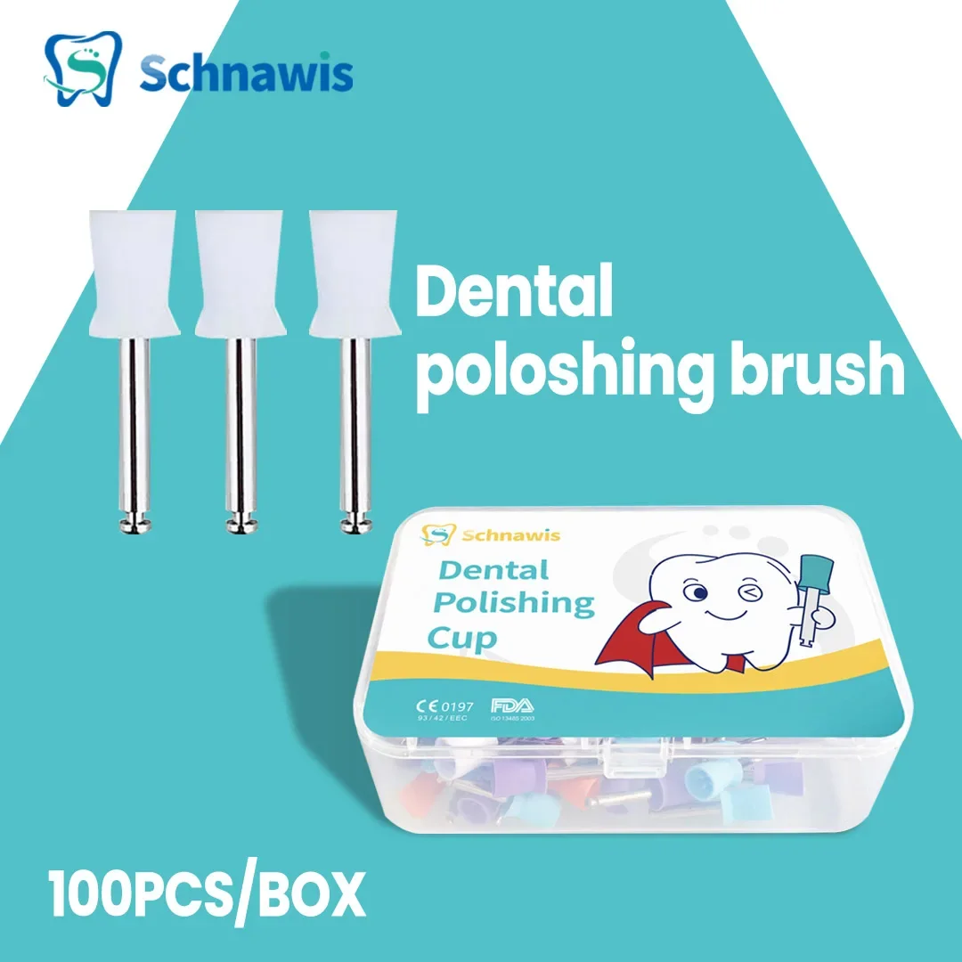 100Pcs/Box Dental Prophy Brush Tooth Polishing Brushes Latch Screw Type Nylon Bristle Brush for Stain Removal and Polishings