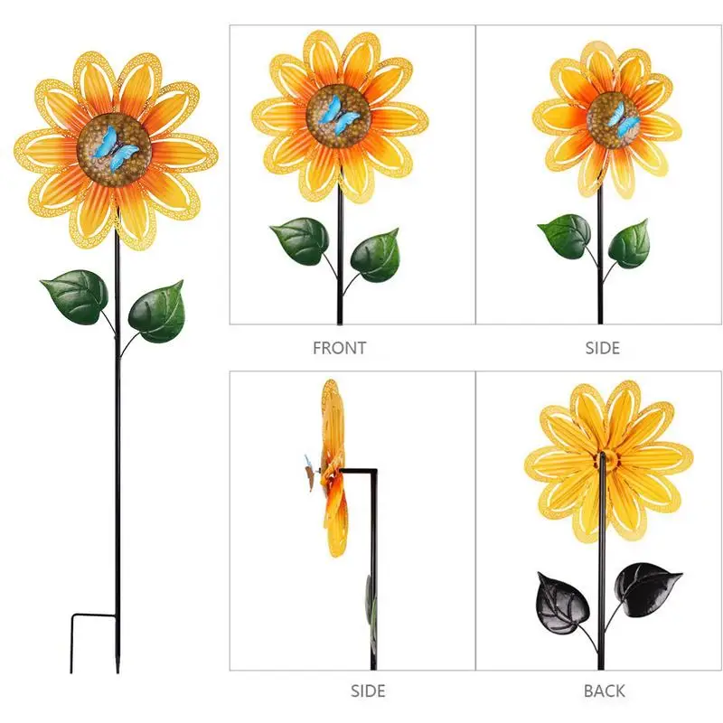 Wind Spinners Outdoor Metal Windmill Decorative Wind Spinners Sunflower Butterflies Design Wind Sculptures Yard Decor For Balcon