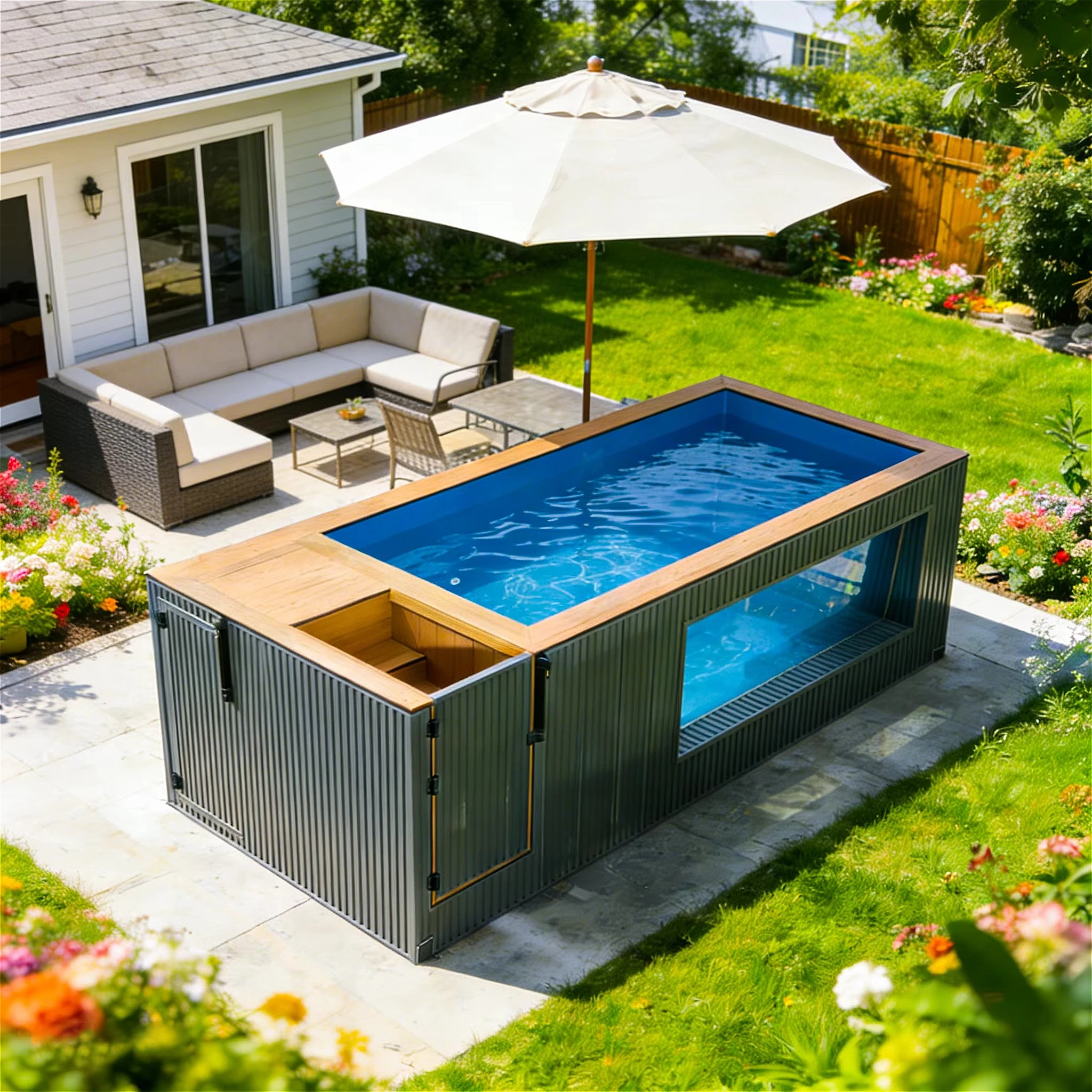 Container Swimming Pool 20ft 40ft Luxury Portable Outdoor Above Ground Swimming Pool Garden Backyard Resort Customized Hot Sale