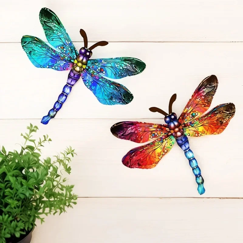 Vintage 3D Metal Dragonfly Wall Art Hanging Decor Wrought Iron Wall Hanging Sculpture Garden Home Party Decoration