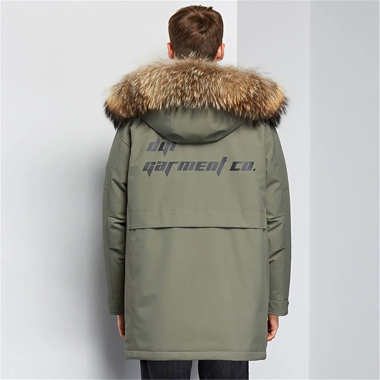 2023 Winter Boutique Fashion Thickening Warm Men\'s Casual Hooded Fur Collar Down Jacket Brand High-end Men\'s Down Coat ArmyGreen