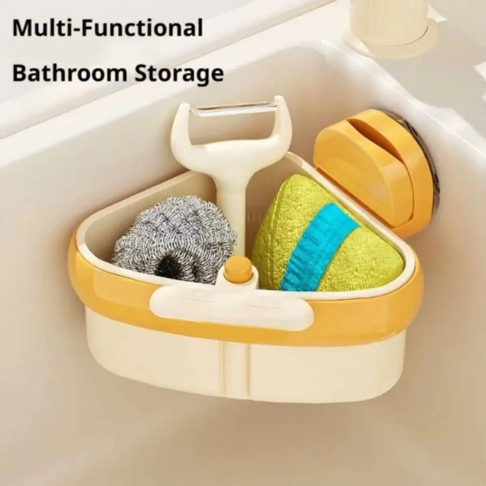 Removable Plastic Sink Drainage Basket One-touch Drainage Press-Type Bottom Release Food Scraper Basket Triangular Shape