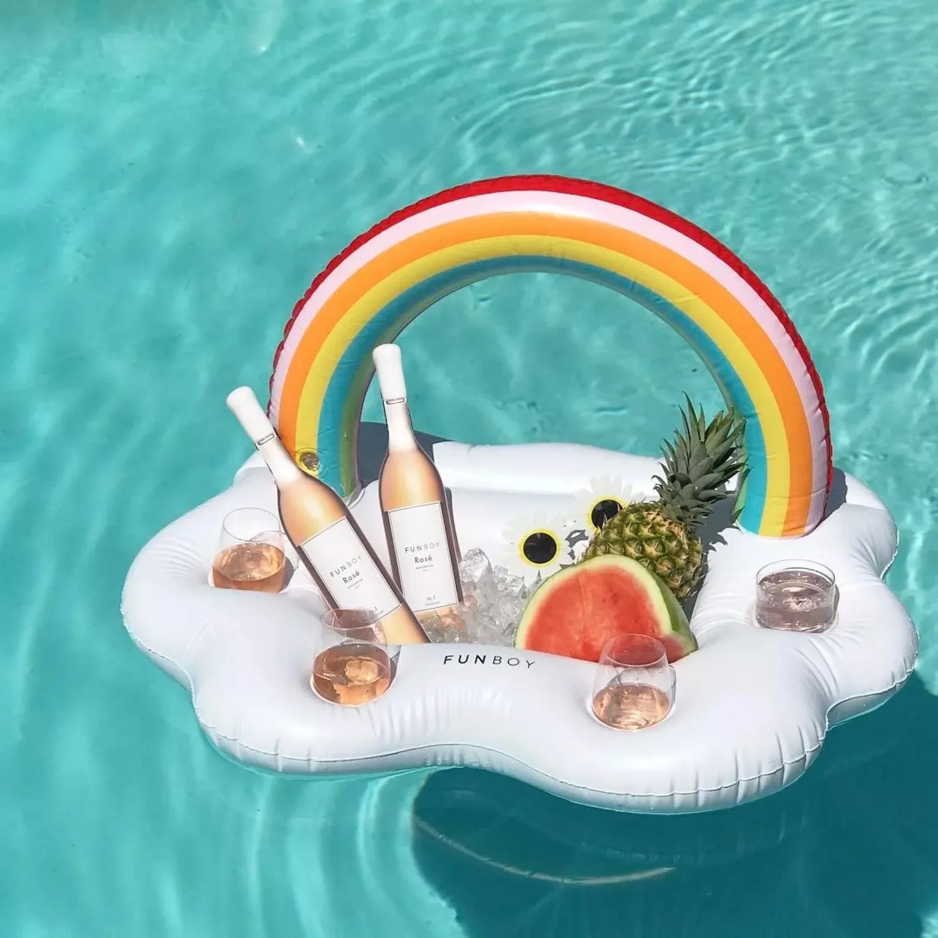 Swimming Pool Floating Table Summer Party Water Bucket Rainbow Cloud Cup Holder Swimming Pool Inflatable Bed Beer Ice Bucket