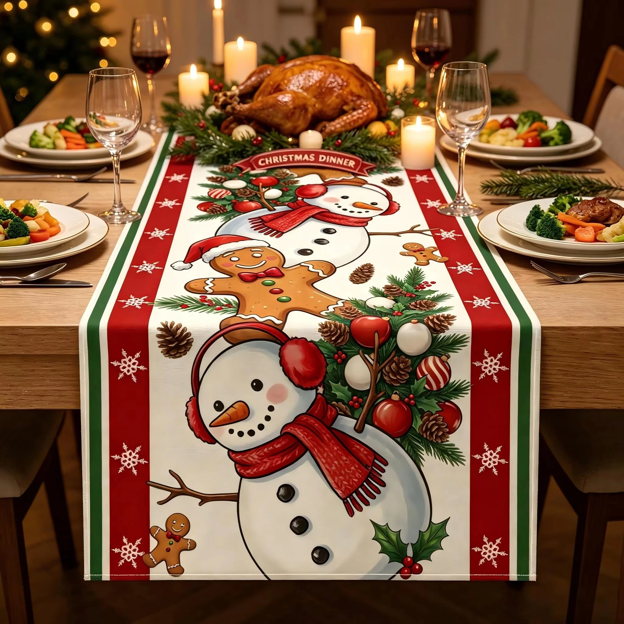 Christmas Table Runner Christmas Garland Polyester Table Cover Winter Xmas Table Decor Christmas Decoration for Home 2027