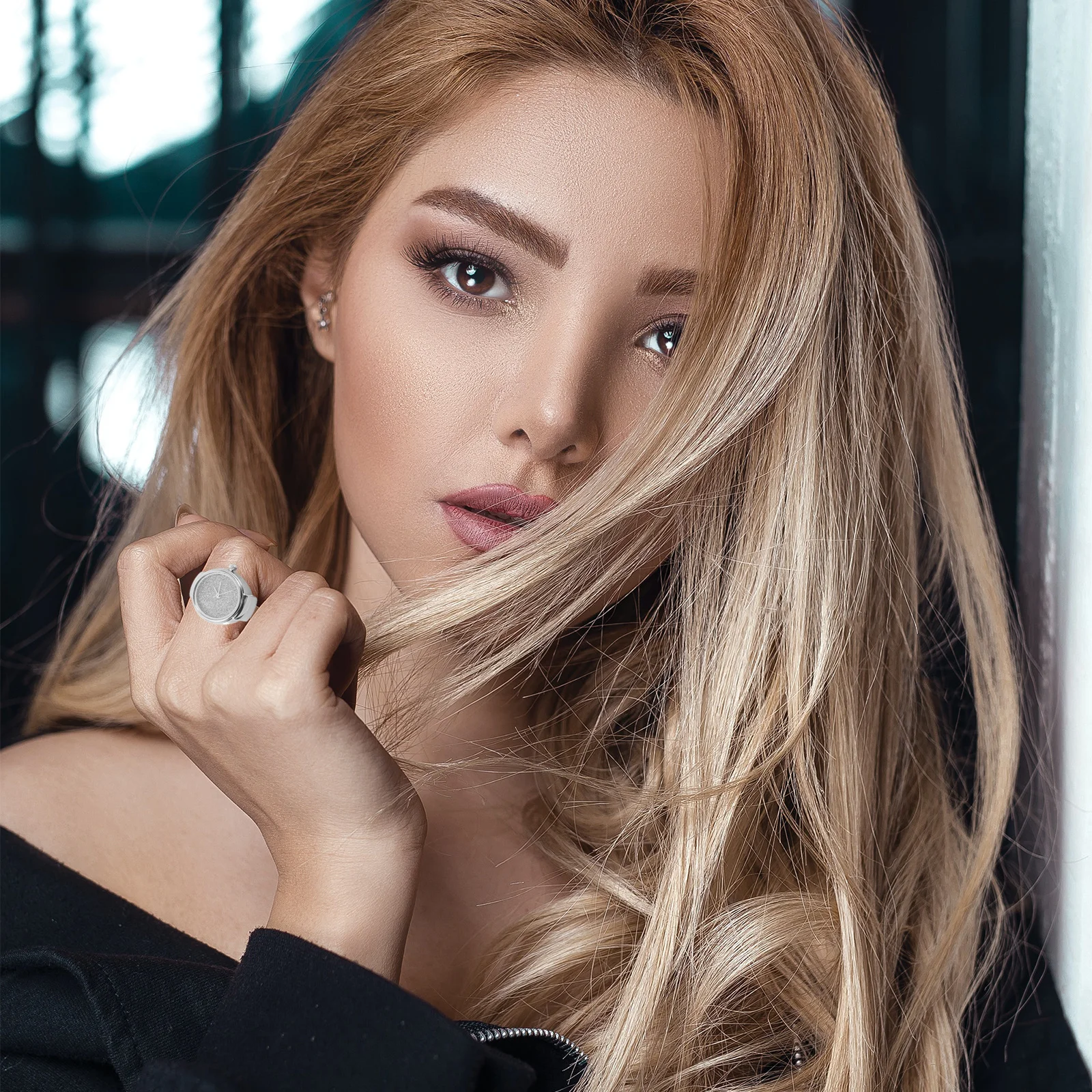 بريق مسحوق الاصبع للرجال ساعة خمر نمط خمر مجوهرات للرجال البنصر ساعة حركة حلقة ساعة هدية #1