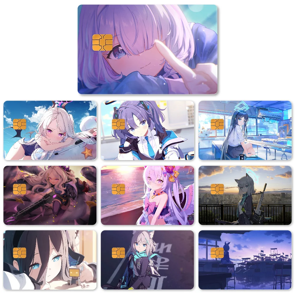 1PC Game Anime Blue Archive Stickers 4pcs PVC Card Skin Stickers for Bank Card Bus Metro Card Case Decorate Gift
