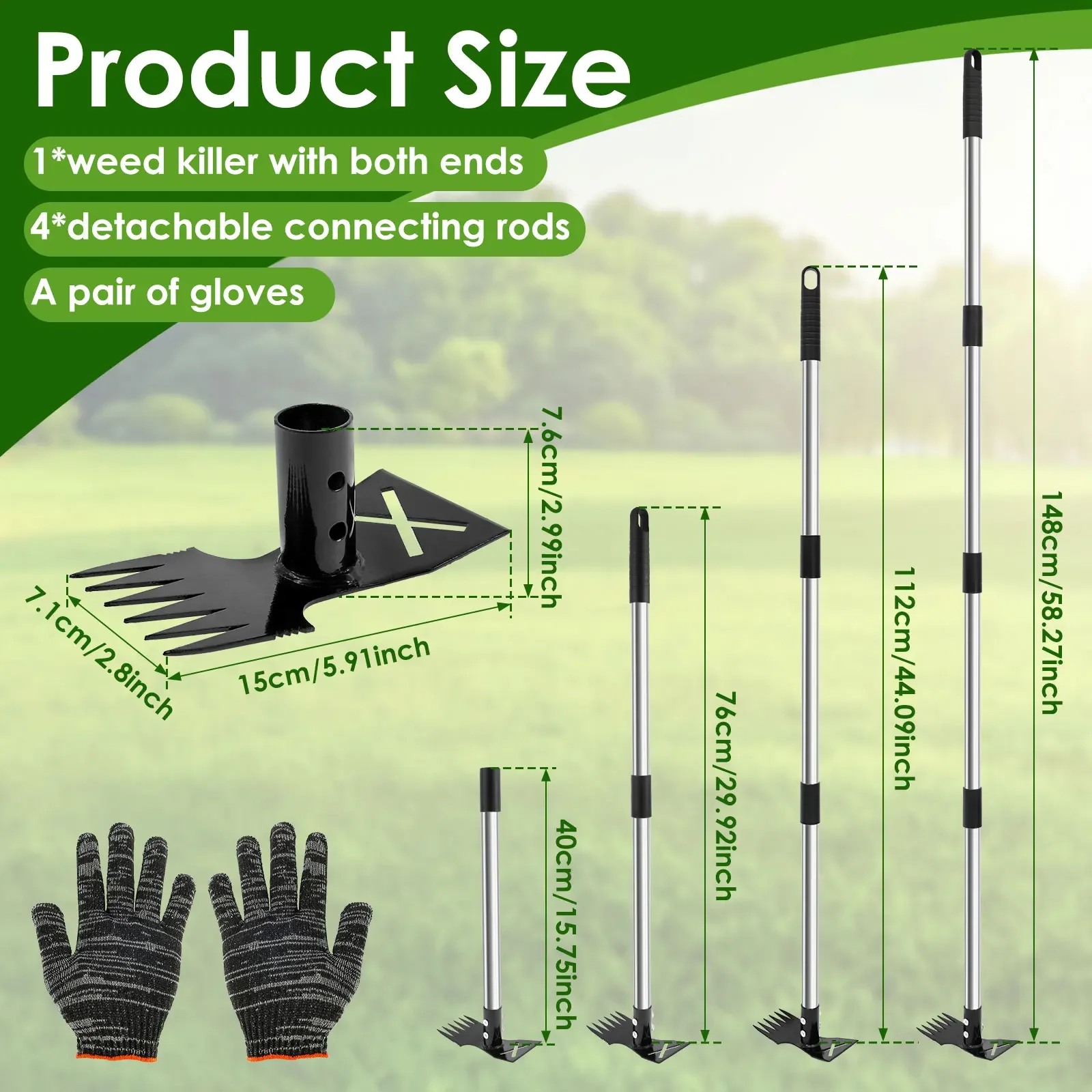 Garden Thatch Rake Stainless Steel Garden Weed Pulle Tool Removes Dead Grass Leaves Clearing Loosening Soil Lawn Rake