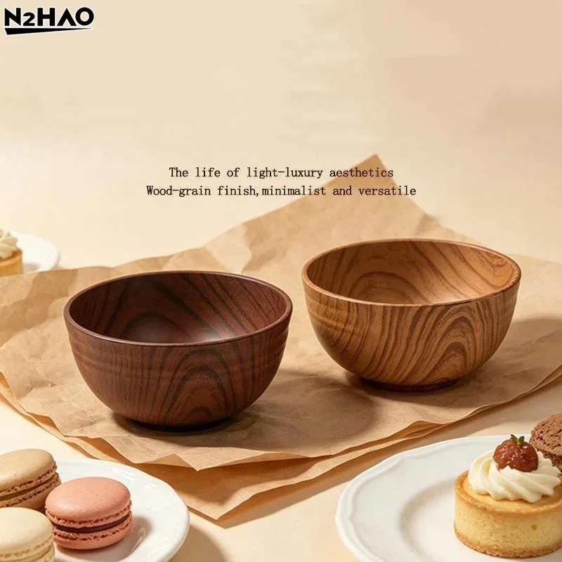 Wood Grain Bowl, High-Value Plastic Soup Bowl, Noodle Bowl, Thickened Heat Insulation Household Dining Table Salad Bowl