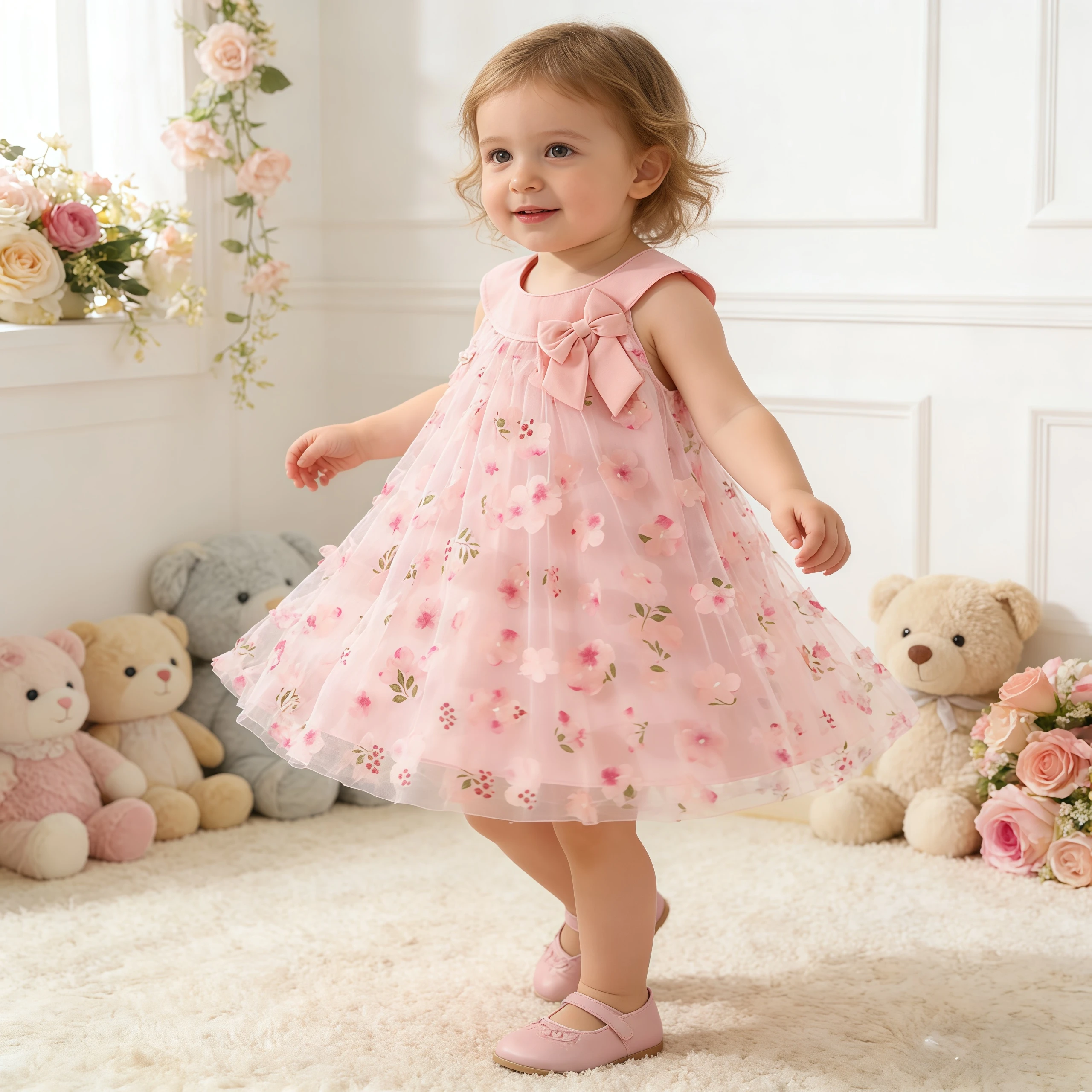 

Летнее детское тюлевое платье без рукавов с цветами для маленьких девочек, повседневная одежда на день рождения, пляжный отдых, цветочная сетка