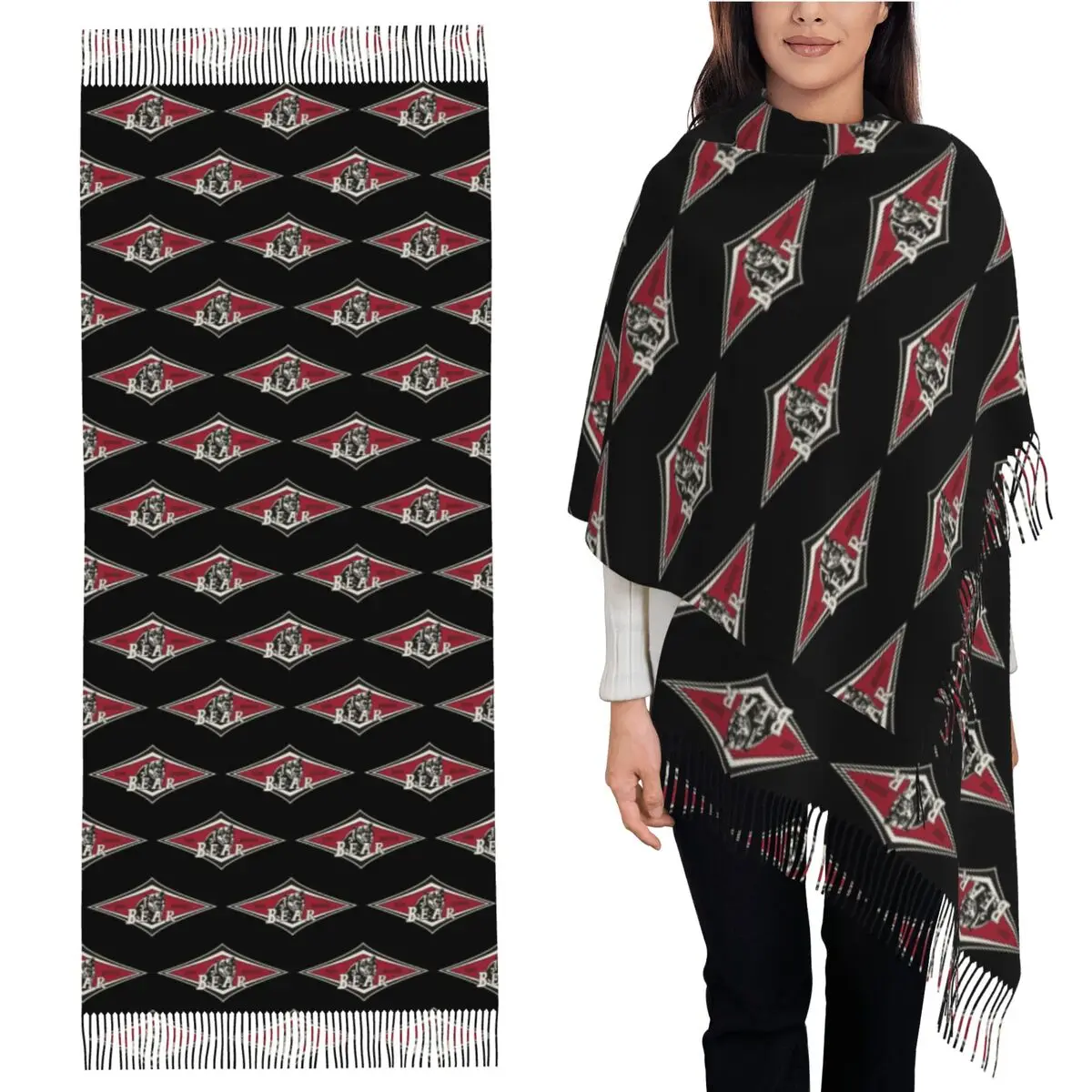 

Винтажный медведь для серфинга, большая среда, культовая доска для серфинга, шарф с логотипом для серфинга, шарфы с кисточками, шали и накидки, длинная осенне-зимняя шаль