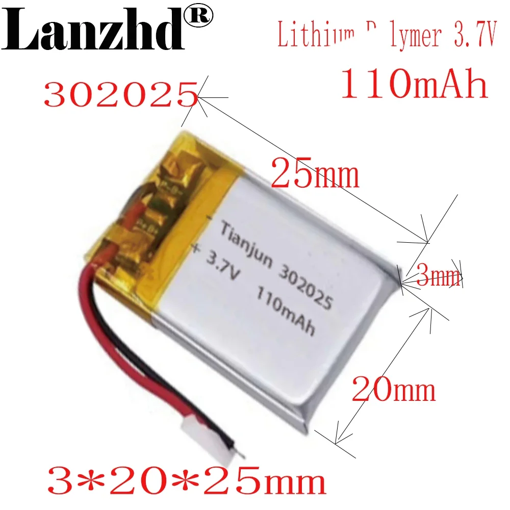 1-12pcs 3.7V Lipo Li-Polymer แบตเตอรี่ลิเธียมโพลิเมอร์ PCM สําหรับ MP3 MP4 MP5 ชุดหูฟังบลูทูธสมาร์ทนาฬิกา 110mAh 302025
