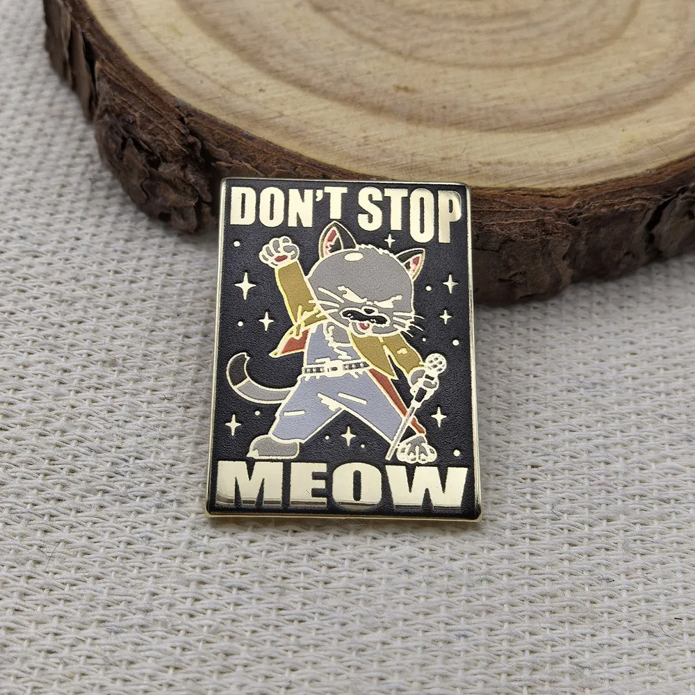 Don't Stop Meow Cartoon Enamel Brooch Wacky Rock Band Cat Collar Lapel Pins Badges Brooches Fashion Jewelry Accessories