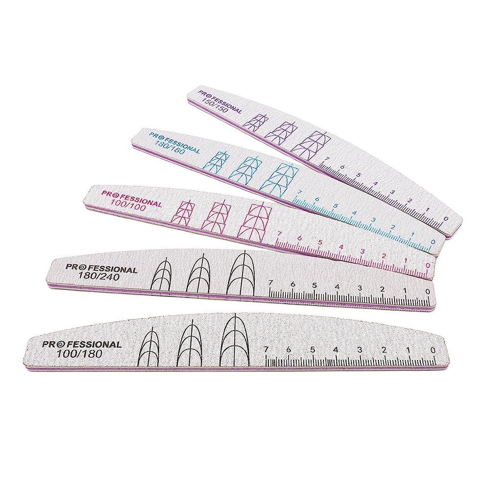 5Pcs Nail Files 100 150 180 240 Grit Grey Sandpaper Professional Emery Board Halfmoon Buffer File Nail Stylist Supplies Manicure