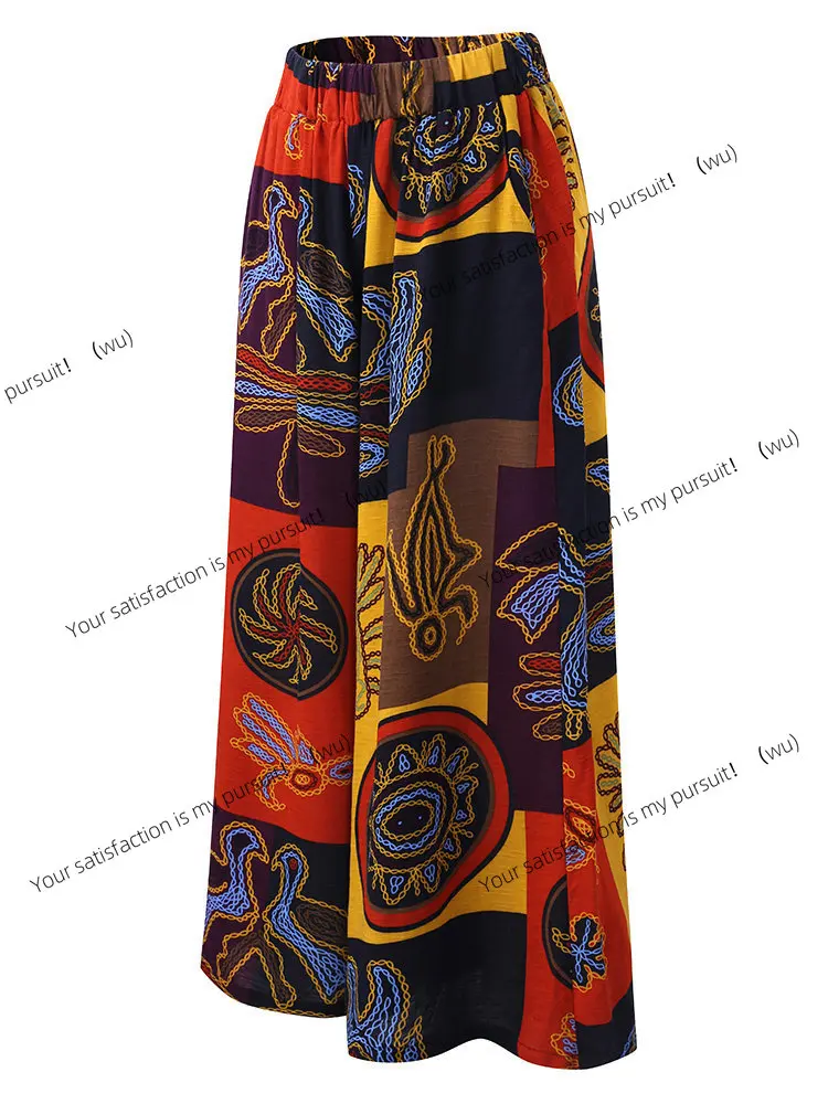 Vintage Gedruckt Breite Bein Lange Hosen Frauen Frühling Sommer Neue Mode Lässig Urlaub Lose Breite Beine Hosen Dame Trendy Hosen
