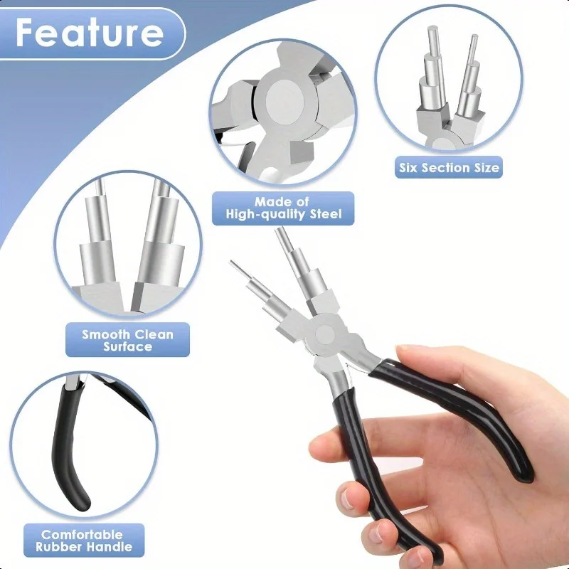 3Pcs/Set Adjustable Bail Pliers 6 in 1 Heat-Treated Steel Jewelry Tool with Ergo Grip and Spring for Wire Wrapping Jump Rings